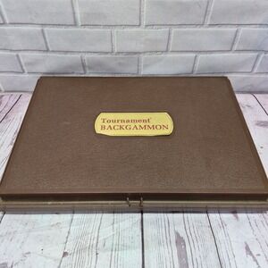 Vintage 1976 E.S. Lowe Tournament Backgammon Set Brown Case Milton Bradley 24314